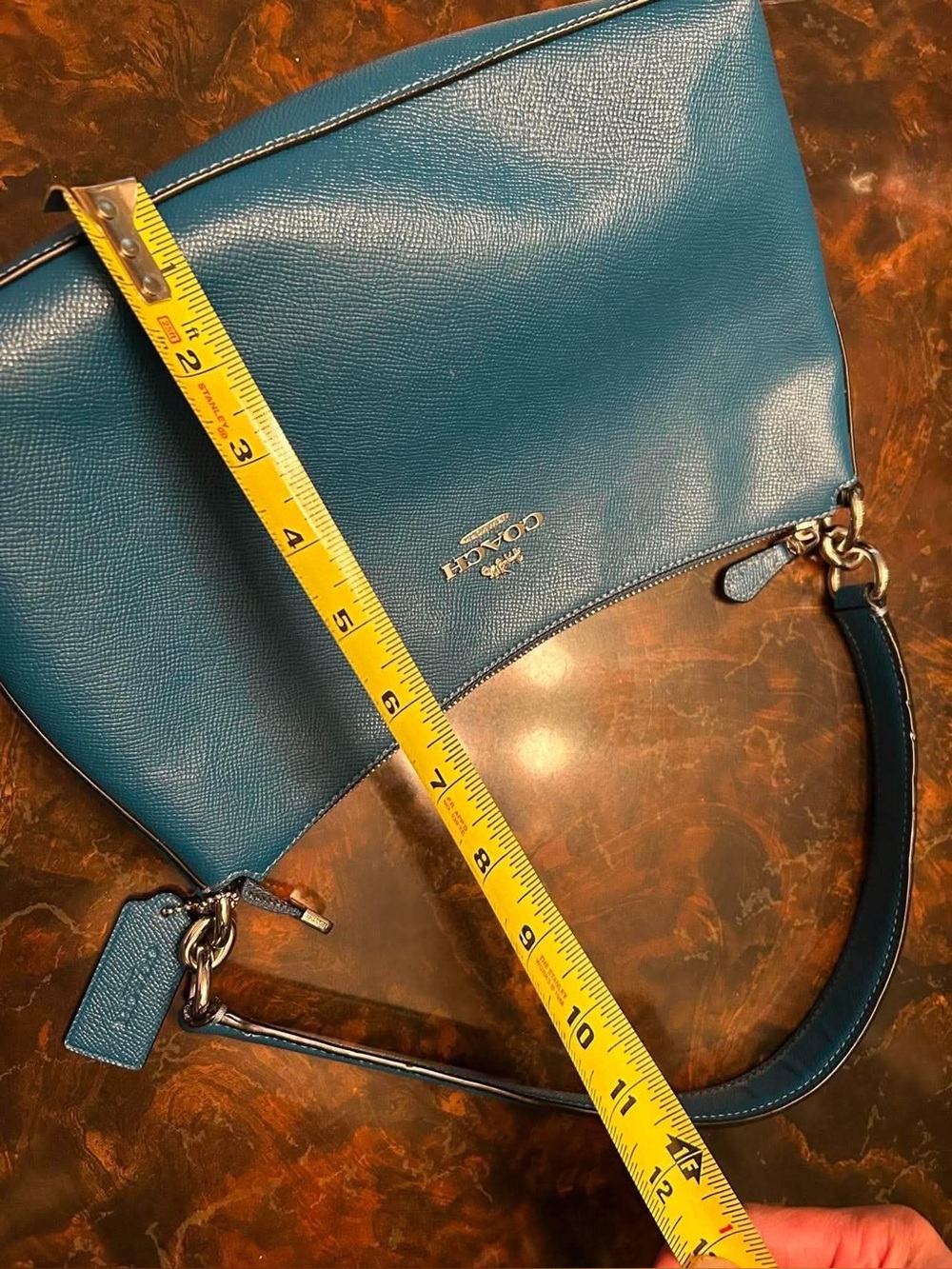 Coach Teal Pebbled Leather Shoulder Bag with Silver Hardware - Picture 14 of 14